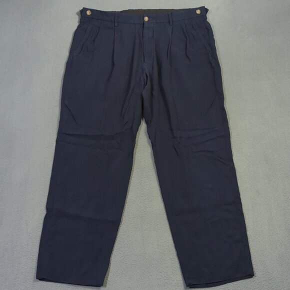 Giorgio Armani Pants Men's 54(IT) Fits 36x30 Navy Blue Pleated Cotton Slacks - Picture 1 of 12